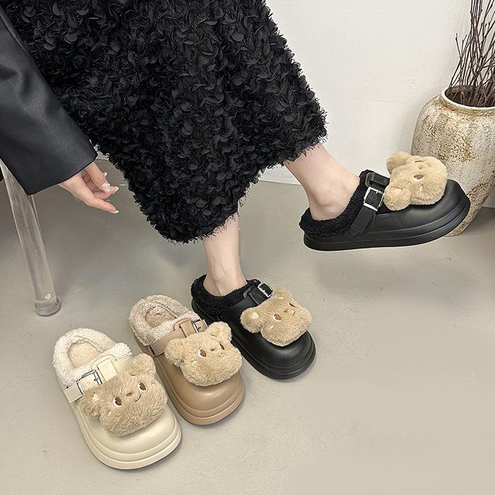 Women's Baotou plush slippers padded warm winter thick bottom heightened home slippers casual walking indoor shoes snow cotton slippers