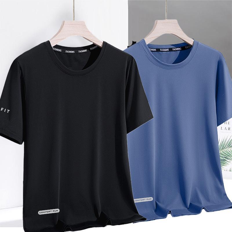 Ice Silk Men's Quick-Dry T-Shirt - Summer Loose Fit, Breathable, Round Neck, Short Sleeve