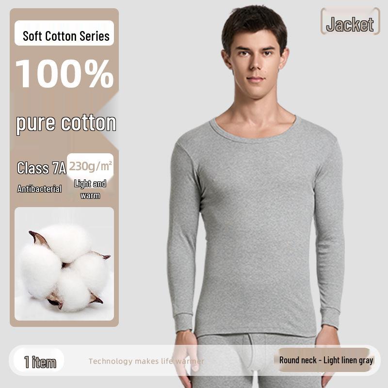 Men's 100% Cotton High-Neck Knit Thermal Set: Antibacterial Top & Bottoms, Plus Sizes