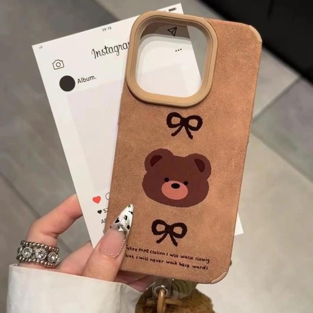 Cute Plush Bear Suede Phone Case for IPhone15/16promax Cartoon for Apple 14Pro Autumn