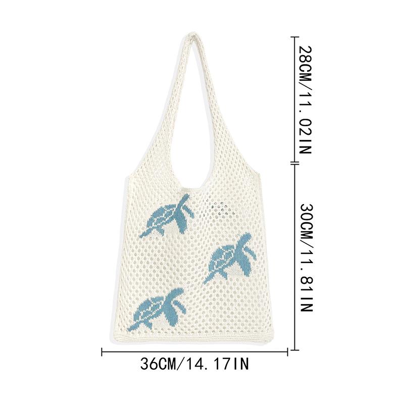 Women's Lightweight Foldable Beach Tote Bag Animal Print Hollow Weave Crochet Design Shoulder Bag for Travel Shopping & Casual Outings KTY