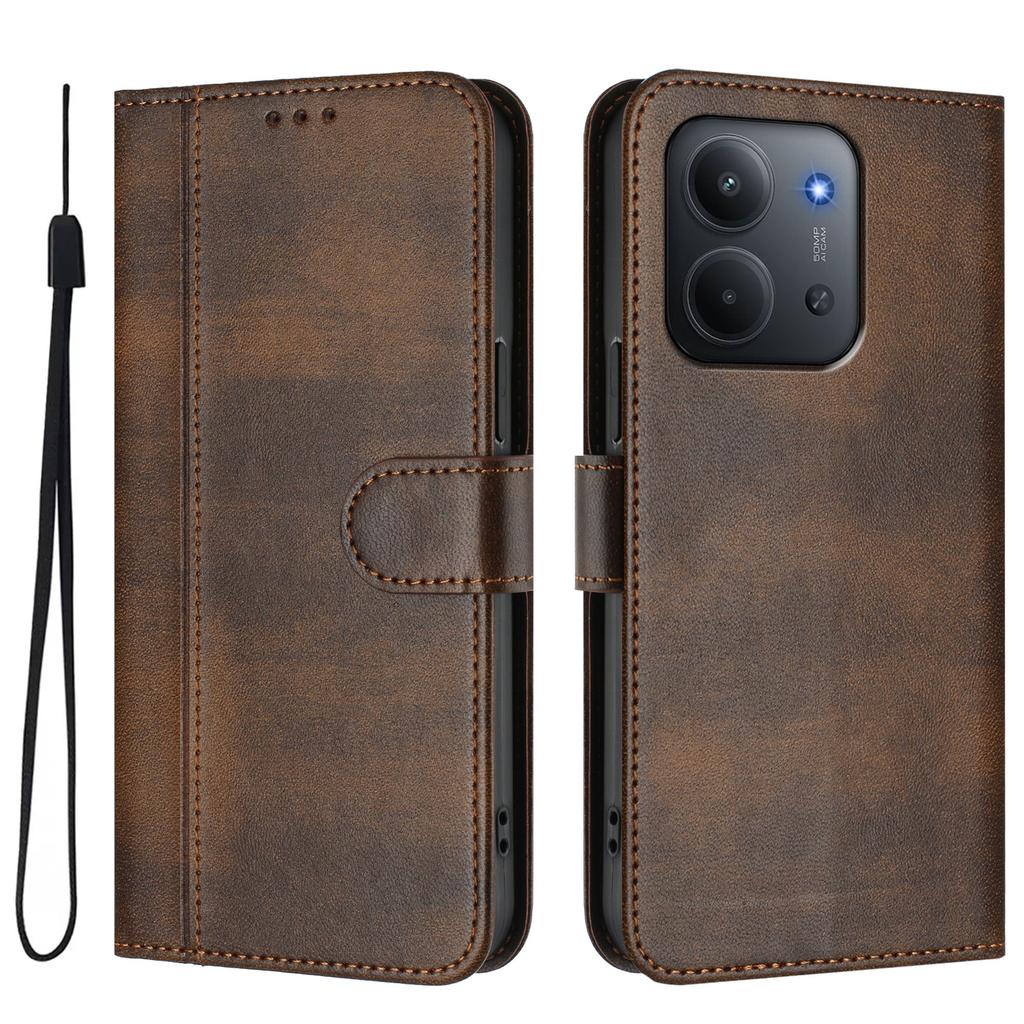 For Xiaomi Redmi 15C 4G (171mm) Cases Wallet Stand Retro Texture Leather Phone Cover with Lanyard