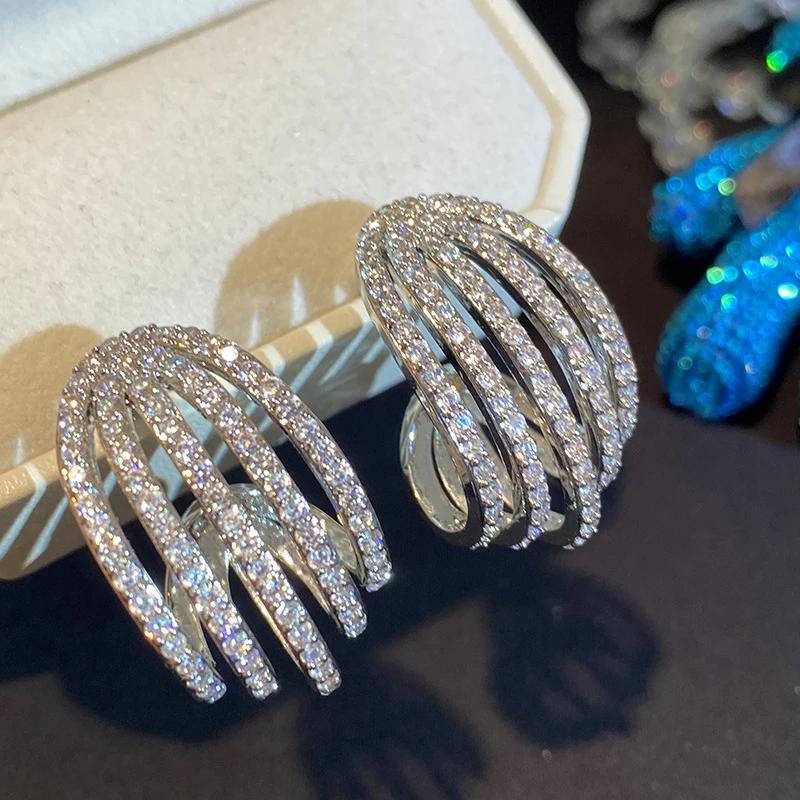 

Huitan Bling Bling Earrings for Women Luxury Copper Color Daily Wear Modern Fashionable Lady s Piercing Earrings Trendy Zircon