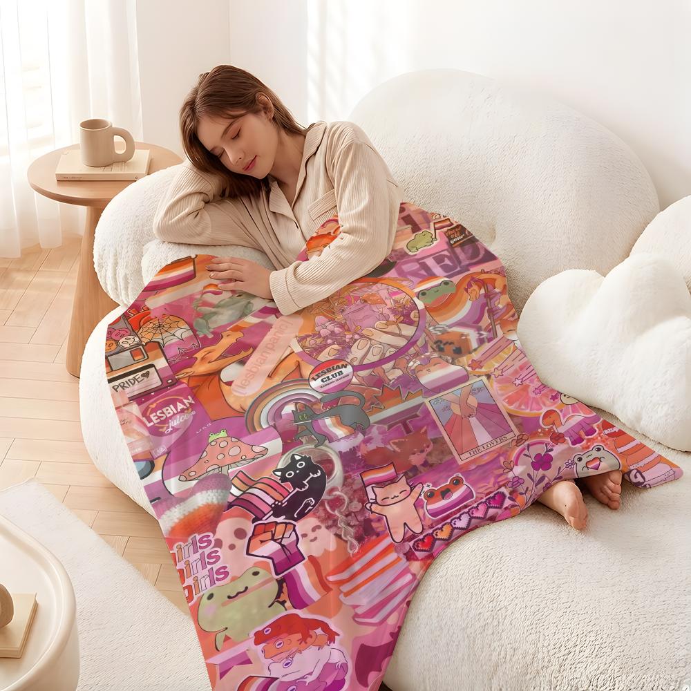 Symbol L-Lesbian P-Pride F-Flag Throw Flannel Blanket Suitable for Sofas Beds Offices Travel, Camping Chairs