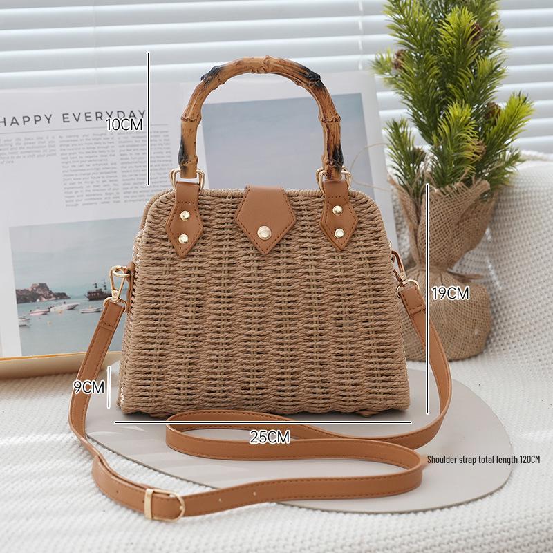 

Korean-Style Crossbody Bamboo Handle Straw Woven Handbag: Versatile Women s Bag for Travel, Beach, or Vacation Length 25cm, Height 19cm, Handle 10cm, Strap 120cm хакі
