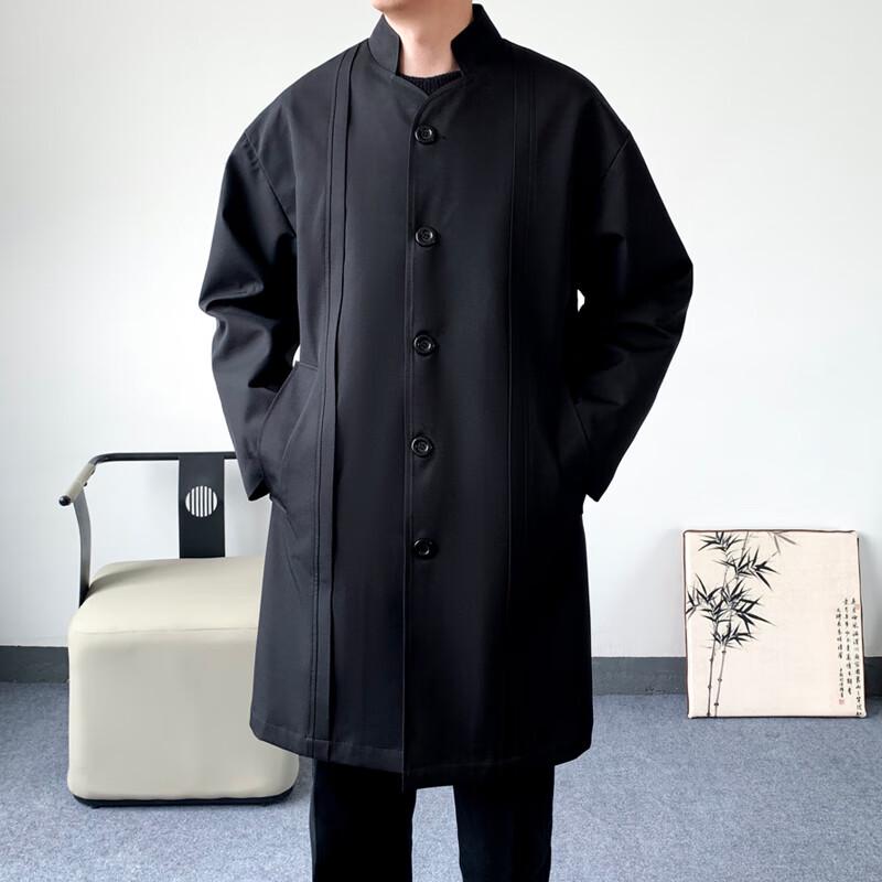 ROMON Men's Mid-Length Stand Collar Trench Coat