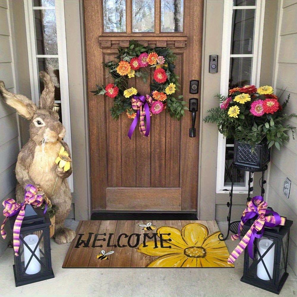 1Pcs Bee Happy SunflowerPattern Floor Mat Modern Kitchen Polyester Rug, Non-Slip Colorful Indoor Carpet, For Home Bathroom Bedroom Living Room Decor