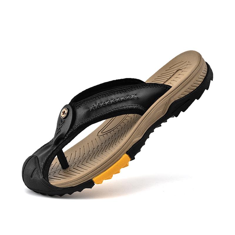 Fashion 2024 High Quality Men's Summer New Leather Slippers Casual Soft Leather Soft Sole Anti Slip Men's Genuine leather Sandals