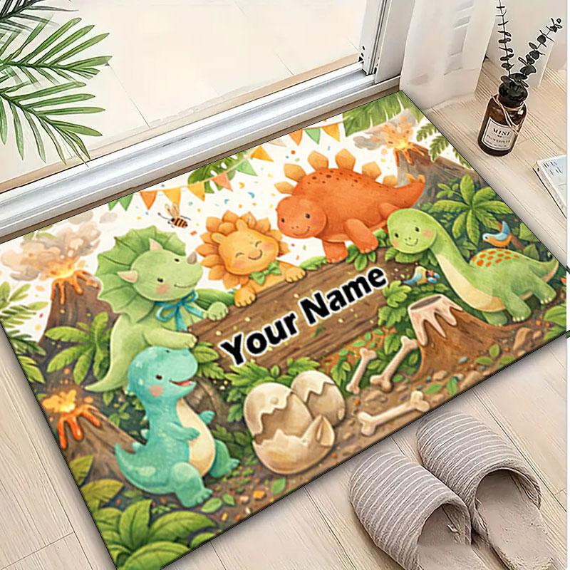 1PC Custom Name Dinosaur Adventure Land Theme Floor Mat Ideal for Living Room, Game Rooms, Office, Bedroom,Floor Mat Playful Design
