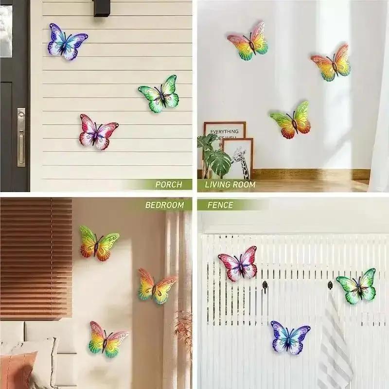 Metal Butterfly Wall Decor 7 Colors Butterflies Sculpture Iron Indoor Outdoor Hanging Wall Art For Garden Yard Fence Home Gift