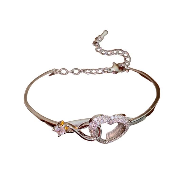 Gold Heart Cutout Zirconia Bracelet Women Minimalist Fashionable Stackable Jewelry