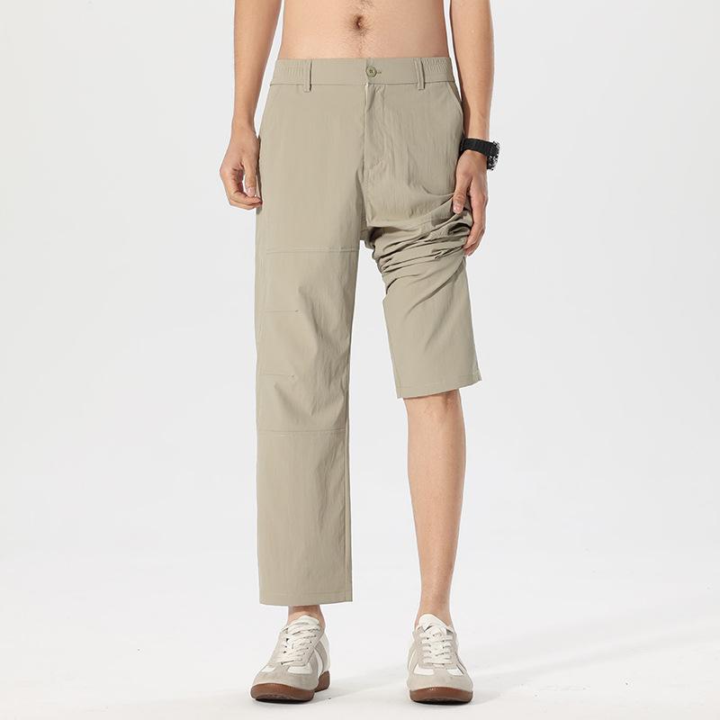 Solid Color Simple and Versatile Loose Straight Nine-point Pants Men's Summer Thin Ice Silk Cool Commuter Casual Pants