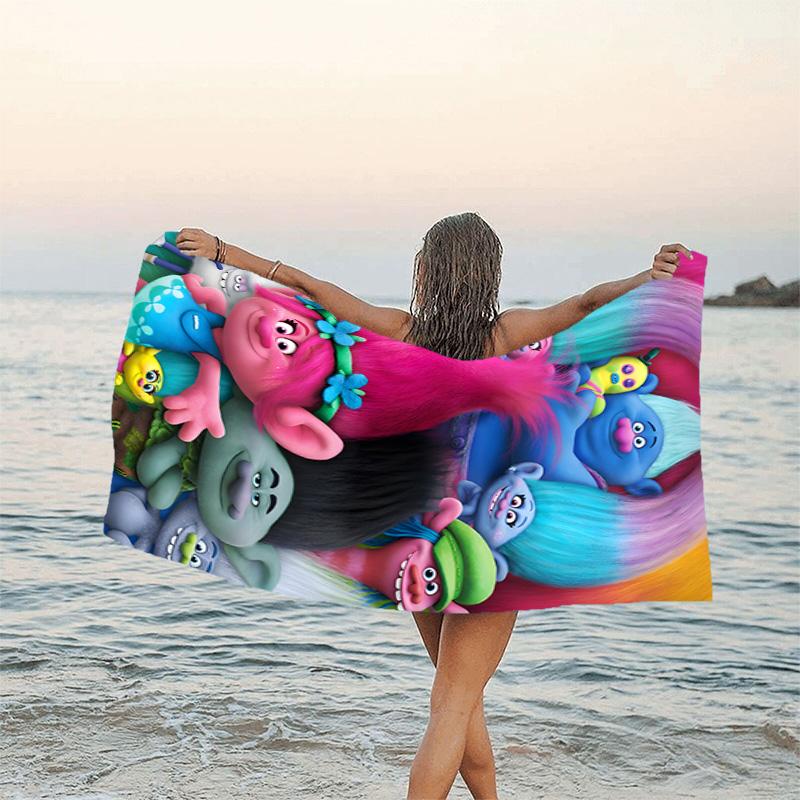 1pc Trolls Beach Towel, Beach and Seaside Swimming Pool Equipment, Fashion Pattern, Rectangular, Travel Essentials