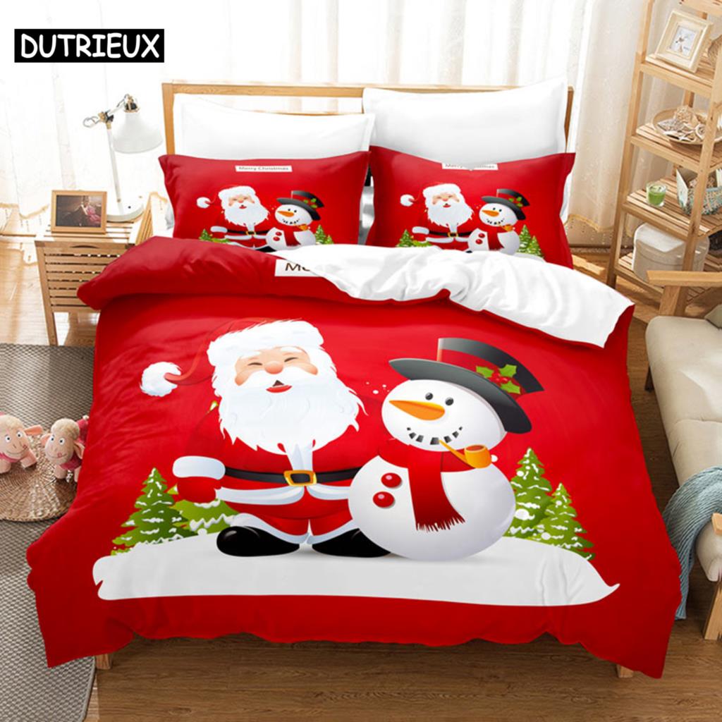 Red Christmas Duvet Cover Set King Queen Size for Single Double Bed Linens Quilt Comforter Pillow Case 3D Full Twin 3PCS 2PCS