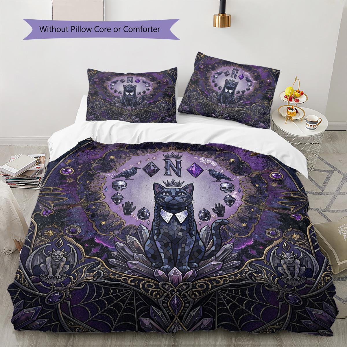 

Wednesday Addams Pattern Bedding Quilt Set Quilt Cover Pillowcase Home Decoration Birthday Gift (1 * duvet cover + 2 * pillowcase, without core) 135x200cm