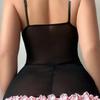 3 Piece Women Sexy Dress Lace Transparent Dresses Elasticity Sling Strap Lingerie Pure Desire Sexy Dress+G-String+Mesh Socks Set