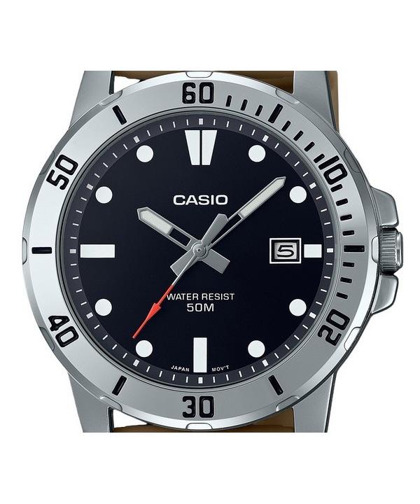 Casio Standardní analogový béžový řemínek z pryskyřice černý ciferník Quartz pánské hodinky MTP-VD01-5E
