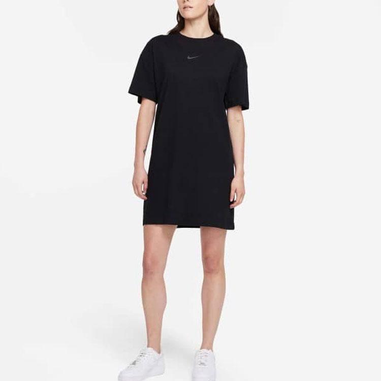 Nike Casual Loose Soft Comfortable Breathable Round Neck Short Sleeve Dress Women Dresses Black DM4664-010