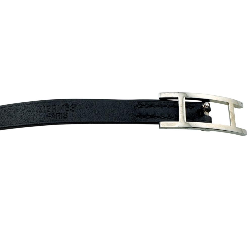 HERMES Bangle HMetal leather Bapi bracelet black leather Used