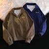Women Autumn Spring Sweatshirt Turn-down Collar Loose Long Sleeves Pure Color Thin