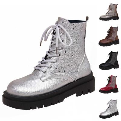 Ladies' Fashionable Color Low Heel Leather Face Round Toe Mid Top Boots