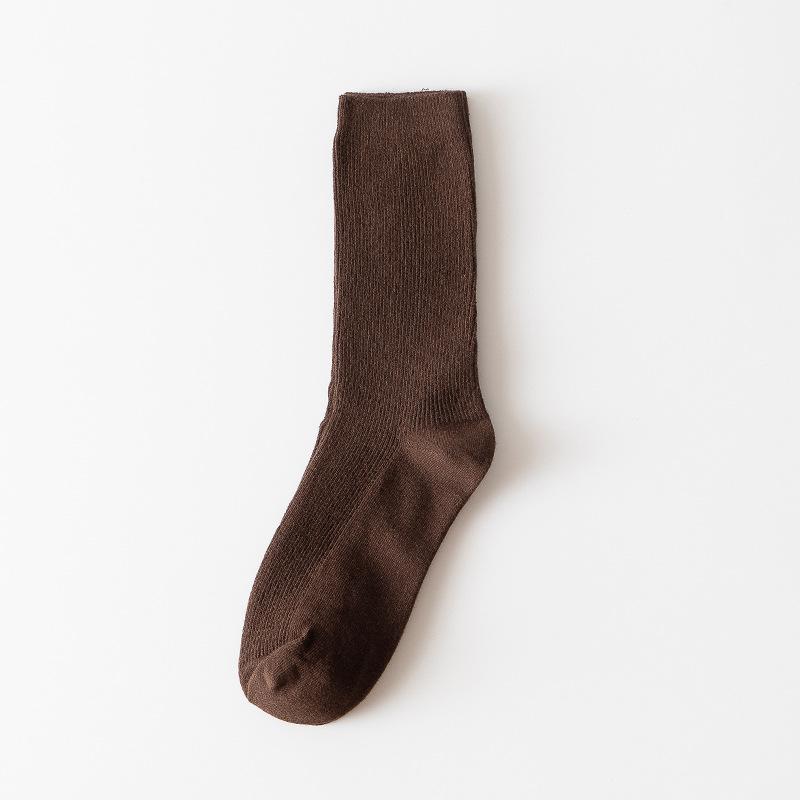 Coffee-colored Dui Dui Socks for Women's Autumn and Winter, Thin Double-needle Striped Long Socks for Women, Breathable Cotton Socks