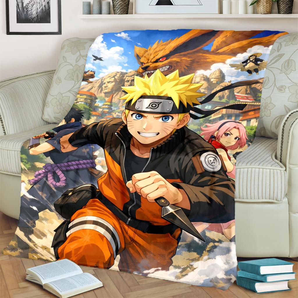 Anime-Naruto Print Blanket Warm Comfortable Flannel Blanket for Bedrooms, Sofas, Beds, Chairs, Picnics, Travel -LXR57