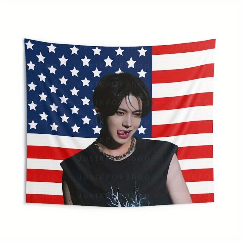 ENHA Walk The Line Tour Banner Heeseung Kpop American Flag Tapestry Fanroom Decoroom Dorm Halloween Party Decor Gift