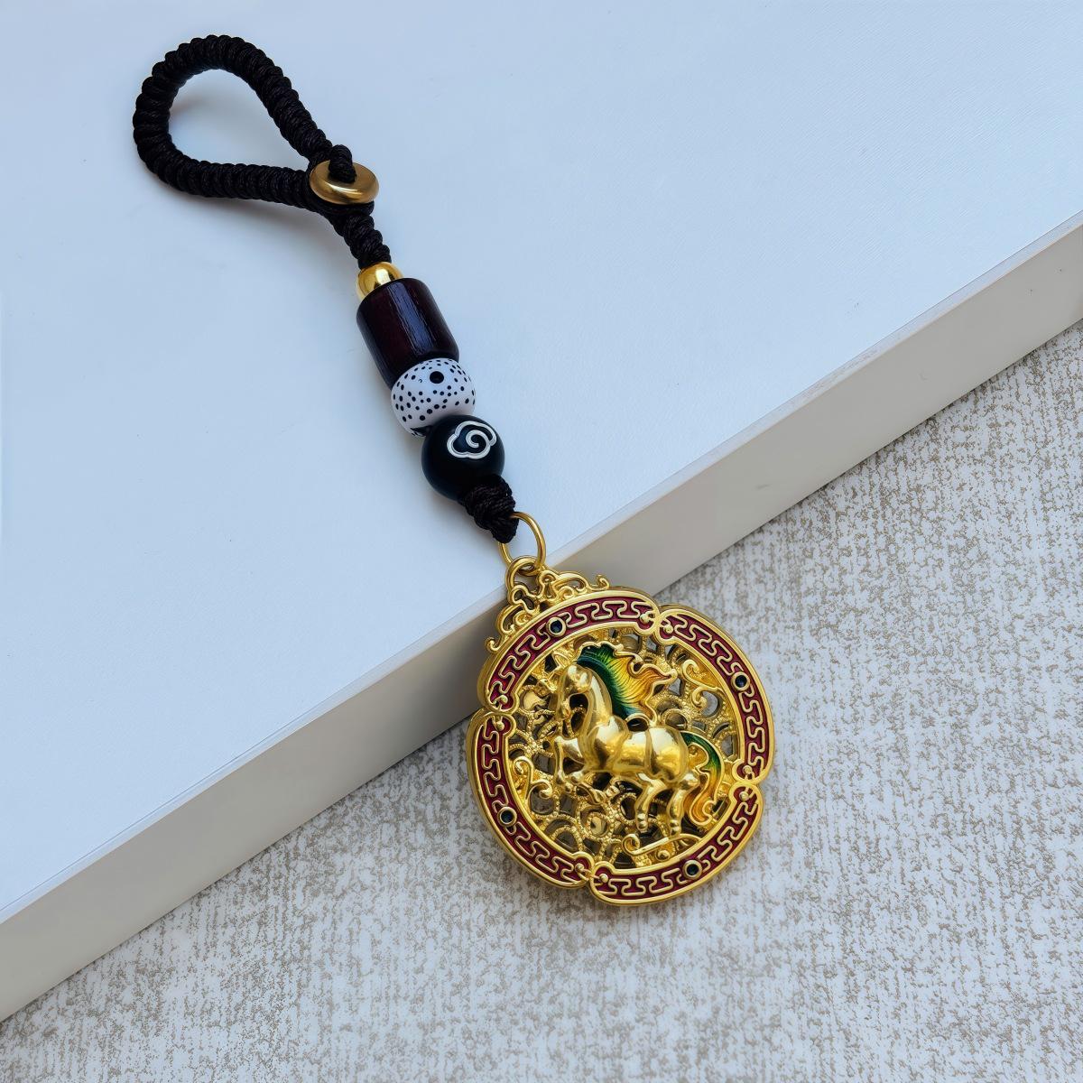 

Кулон-брелок в виде лошади с золотым покрытием – Унисекс, ручная работа, новый китайский стиль