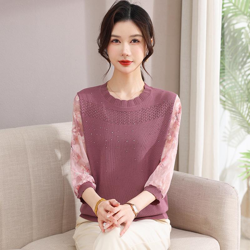 

Stylish Mid-length Knit Top for Women: Sheer Sleeves, Perfect for Spring & Autumn 4XL [Recommended for 140-160 lbs]