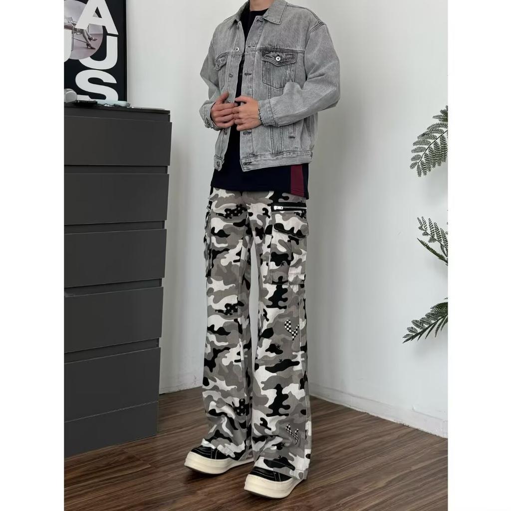 Men'S Denim, American Retro Washed Distressed Multi Pocket Workwear Jeans, Men'S And Women'S Loose Straight Leg Casual Pants, Trendy