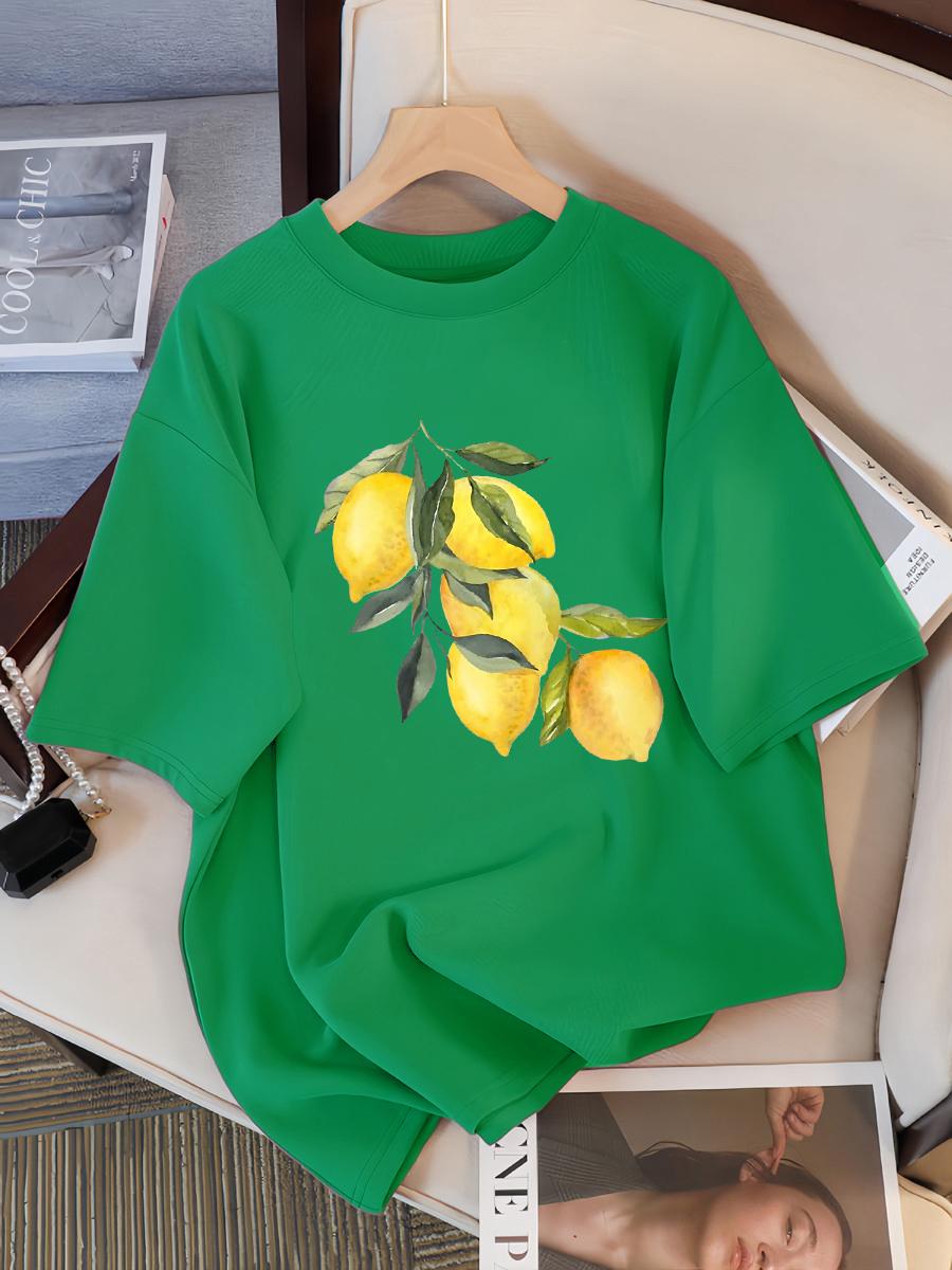 

Креативные футболки с лимонным узором, женские повседневные мягкие топы, модные крутые футболки, хлопковая уличная летняя одежда с коротким рукавом для женщин 4XL