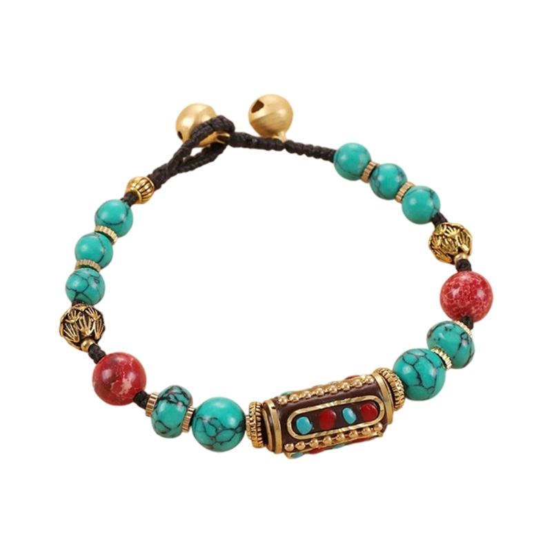 Artisanal Handcrafted Tibetan Nepalese Beaded Bracelet with Natural Turquoise Stones for Cultural Fashion Expression