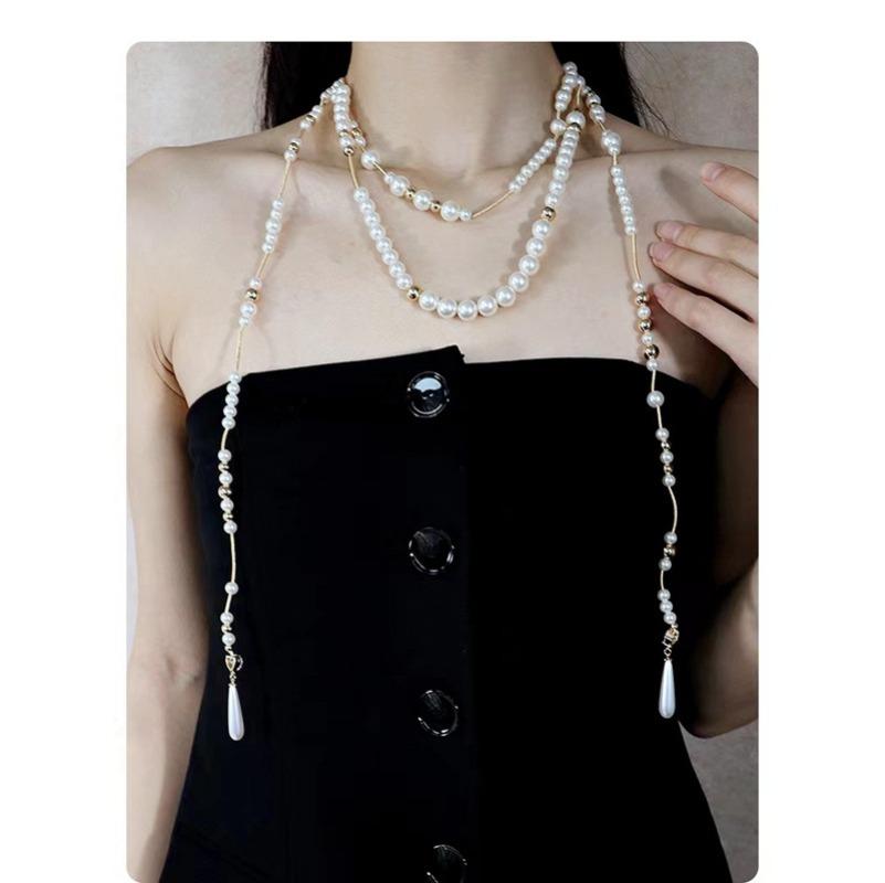 European and American Broken Sense Layered Pearl Sweater Chain Three-layer Asymmetric Necklace Women's French Multi-layer Pearl Necklace