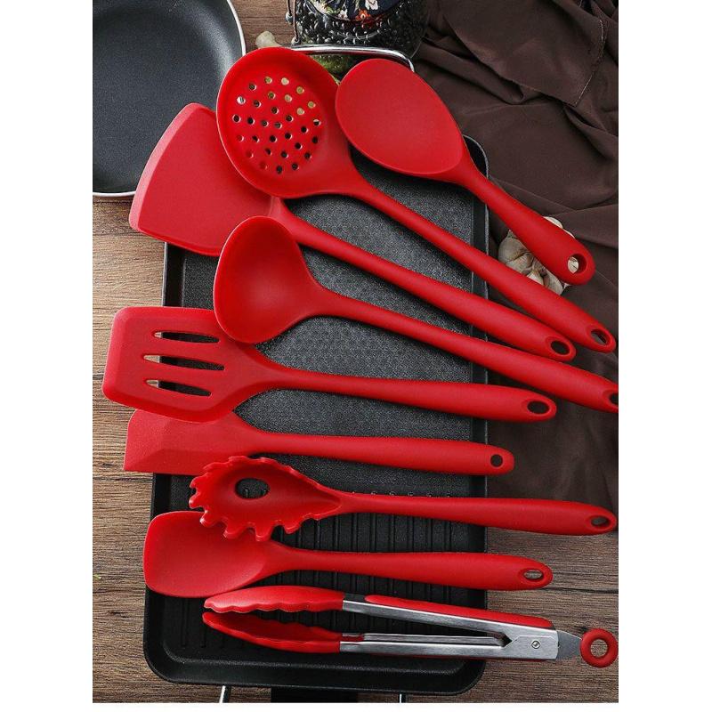 1/9pc Chef-Crafted Silicone Kitchen Set – Nonstick Safe, Heat-Resistant Spatula & Slotted Spoon | Dishwasher Friendly Essentials