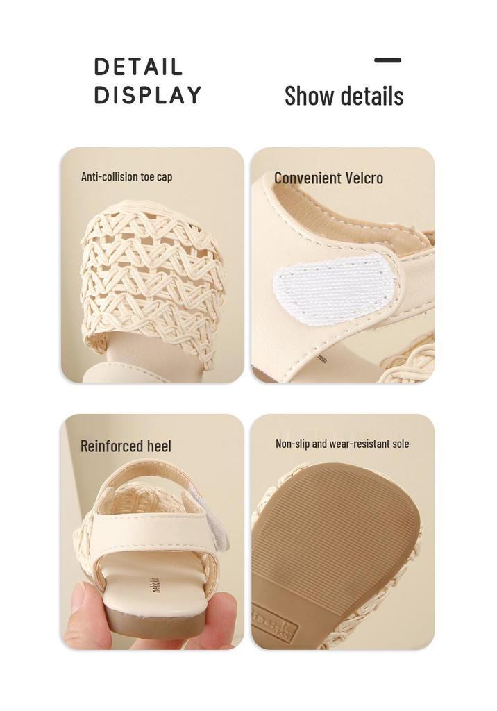 Korean Style Woven Baby Sandals - Breathable, Non-slip Soft Sole Shoes for 1-3 Year Old Girls