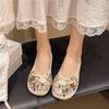 Fashion Flat Single Shoes Autumn New Round Toe Shallow Mouth Slip-on Rhinestone Bow Non-Slip Low Top Shoes