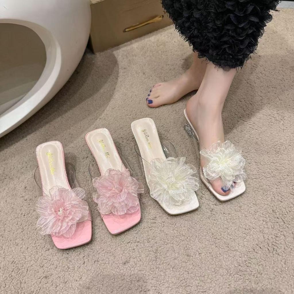 2025 Fairy Slippers, Beautiful Summer Sandals, Crystal New Versatile High Heels, Fashionable One-word Cool Slippers