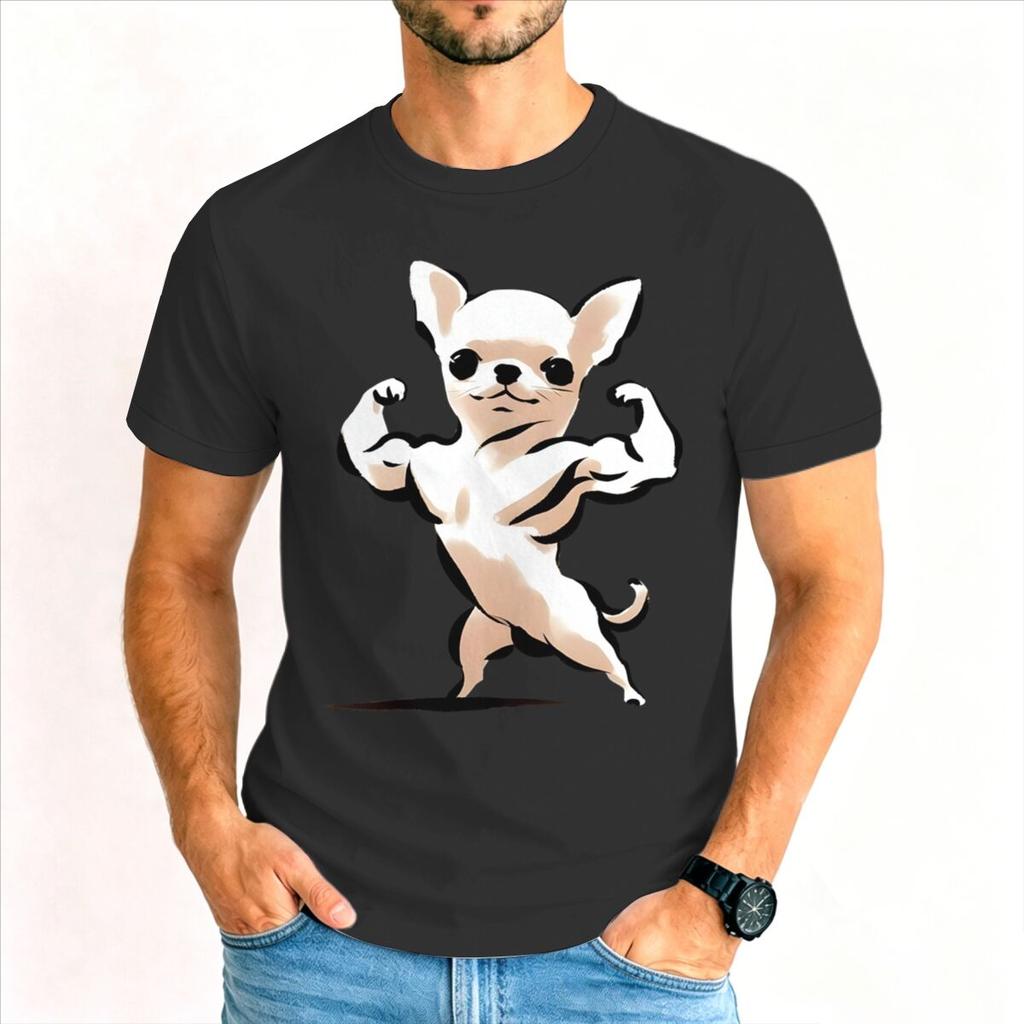 Cartoon Gym Chihuahua Tshirt Unisex Humor Dog Lover Graphic Tee Casual Short Sleeve Streetwear Tshirts