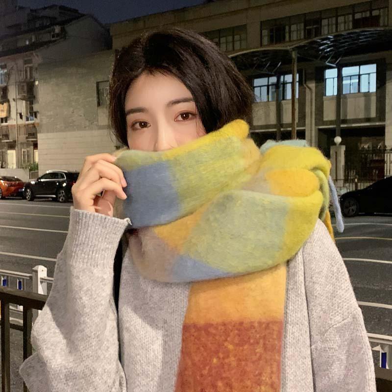 Scarf Women'S Autumn And Winter Premium Color Matching Tassel Mohair Thickened Shawl
