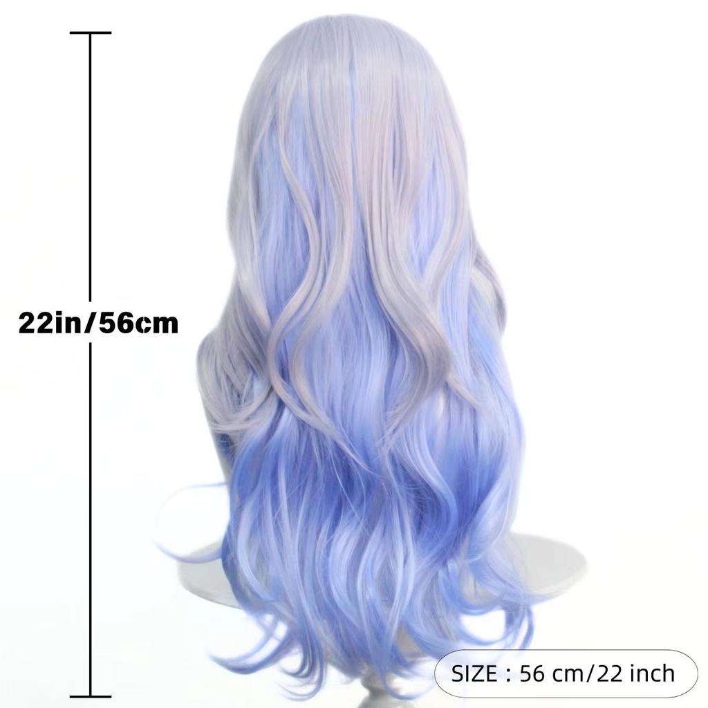 Blue Grey Graded Fluffy Curly Hair High Temperature Resistant Fiber Synthetic Wig Valentine's Day Christmas Anime Party Cosplay