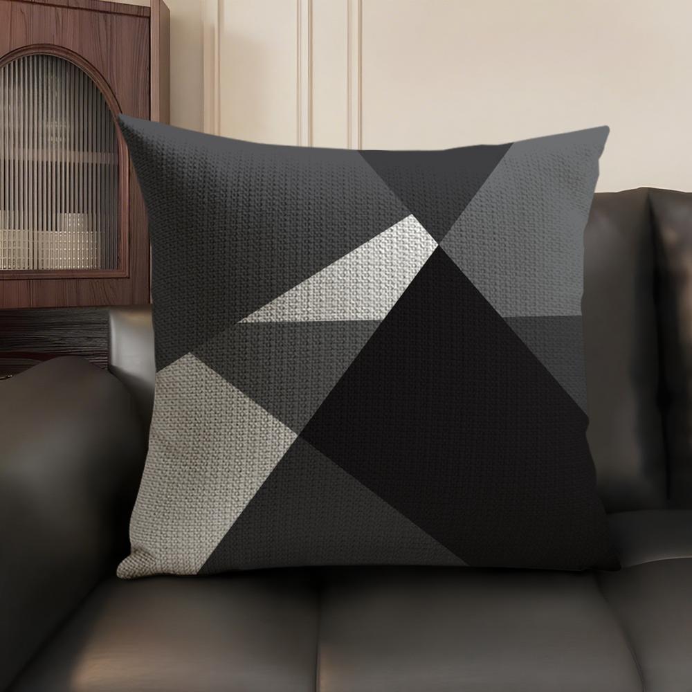 Black And White Gray Geometric Cushion Cover Natural Linen Organic Fabric Double-Sided Printing Sofa Home Decor Gift Pillow Case