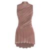 Women Ruched Dance Dress Shiny Rhinestone Sleeveless Lyrical Dancing Outfit