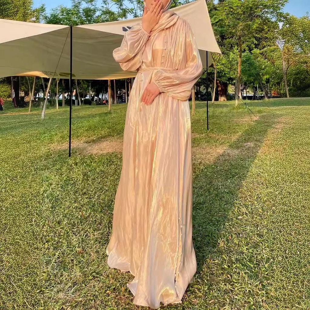 Vestido de Noite Muçulmano Transfronteiriço Feminino com Fio Fluido