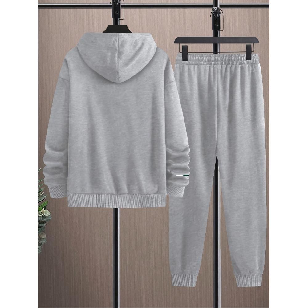 Set Casual alla Moda da Uomo in 2 Pezzi con Felpa con Cappuccio e Coulisse con Stampa Bandiera a Lettere e Pantaloni Sportivi da Esterno con Coulisse, Set Cool