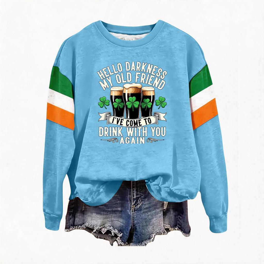 Women's Casual Fashion Print Long Sleeve Round Neck Pullover Top Blouse