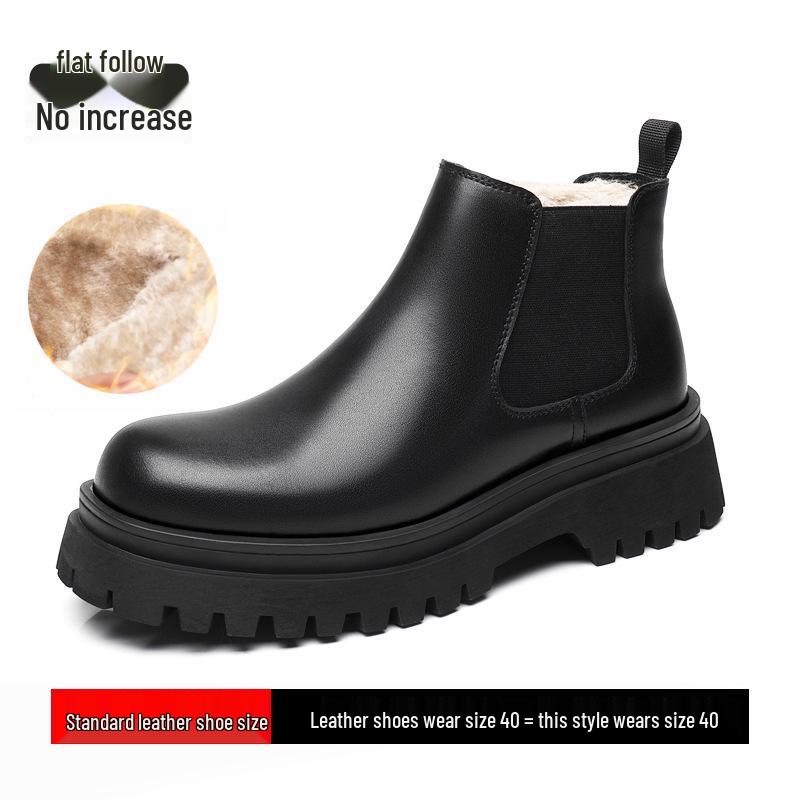 

Мужские мартинсы на скрытой платформе 8 см с флисовой подкладкой - мотоботы средней высоты на толстой подошве из натуральной кожи 39