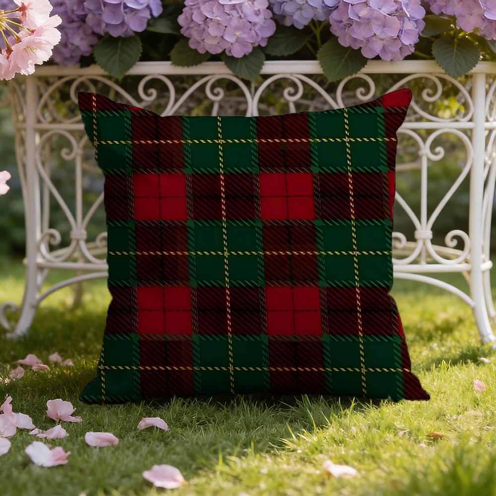 Christmas P-Plaid Cushion Cover Home & Car Dual-Scene Pillow Cover: Reversible for Premium Comfort