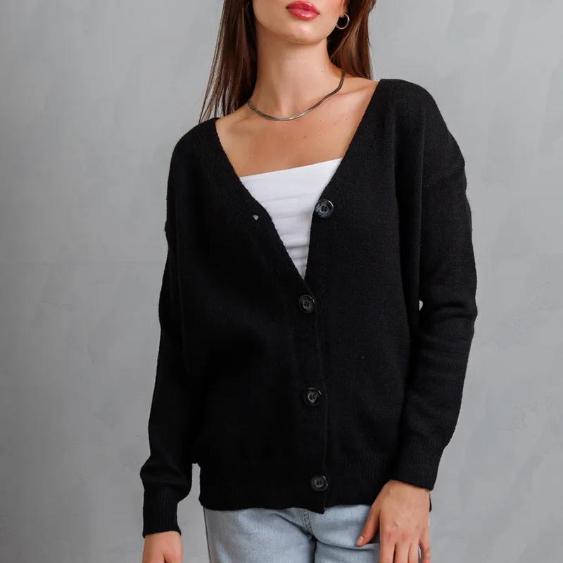 Women Autumn Winter  Wardrobe Staple solid color  Loose Cardigan Sweater Coat