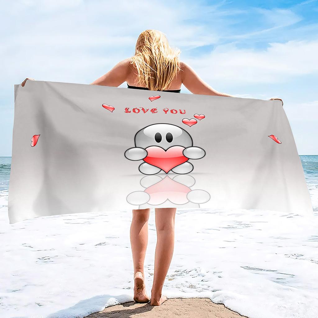 Love Series Pattern Seaside Vacation Beach Towel Swimming Bath Towel Microfiber Towel